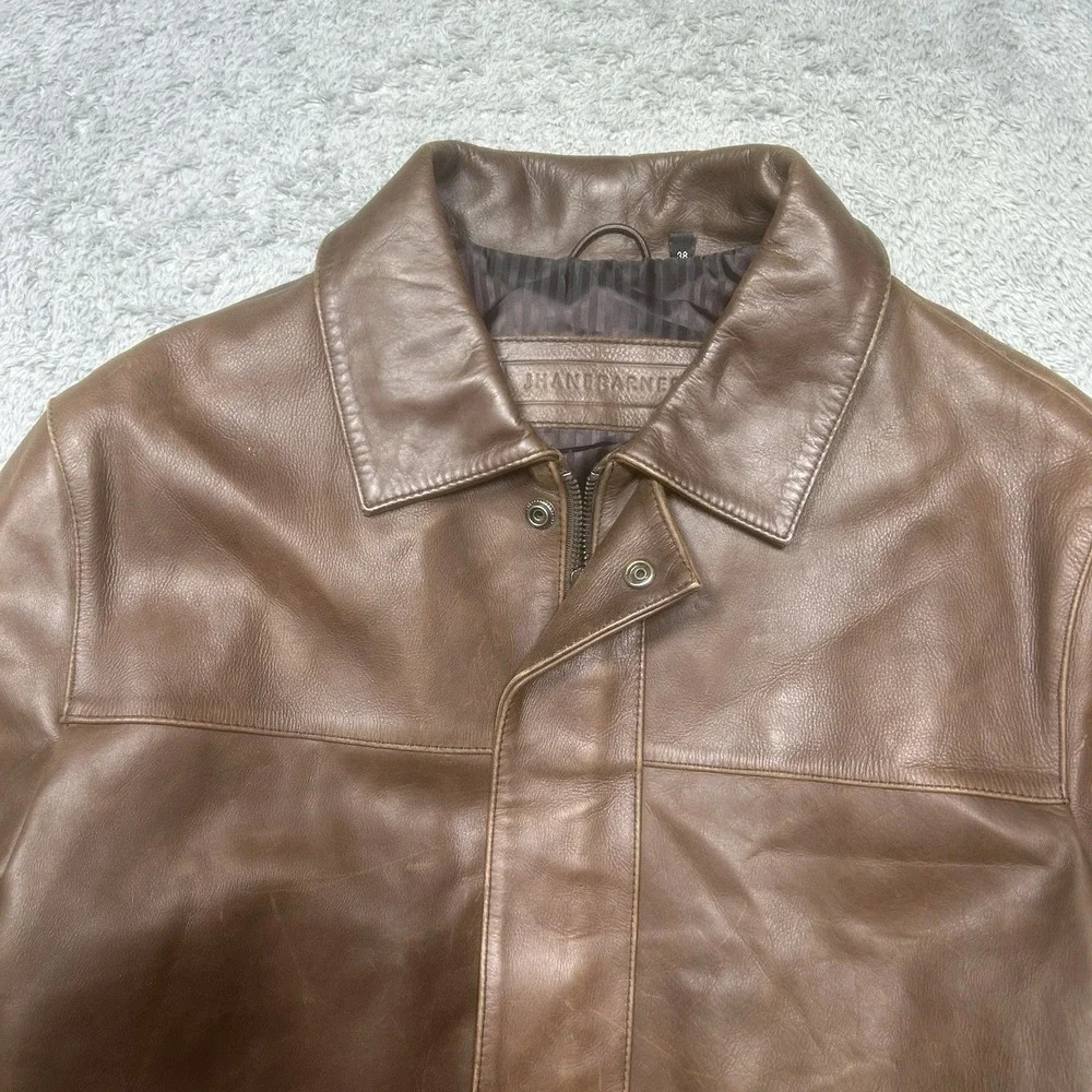 Vintage JHANE BARNES Bomber Jacket Men's 38 Brown Full Zip Lined Moto *SCRATCHES
